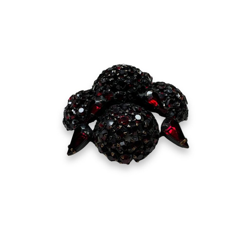 Vintage Warner Red Crystal Flower Brooch Pin Japanned Metal 2.5" Diameter - Picture 11 of 13
